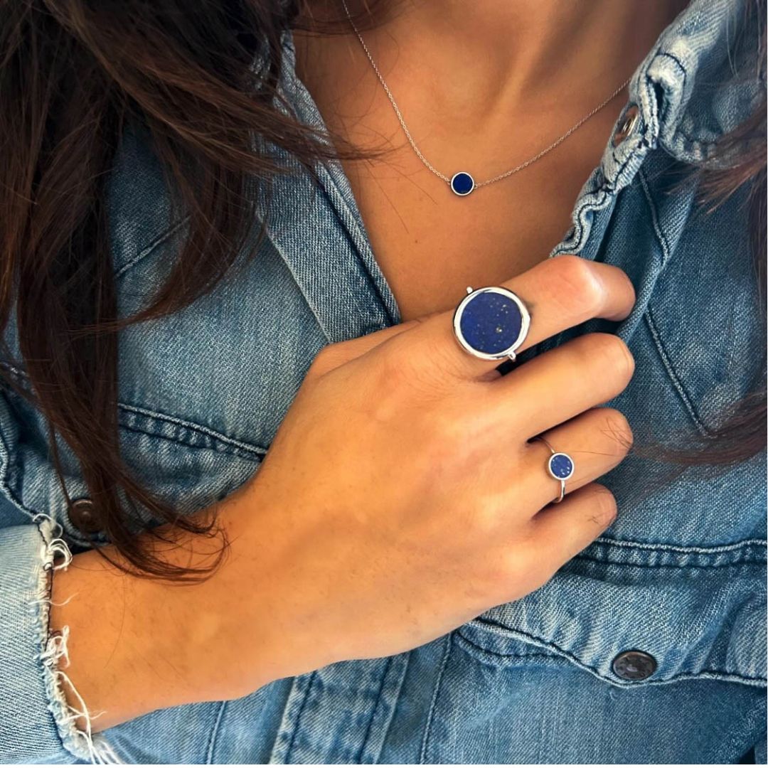 bague disc ring lapis lazuli, or blanc, t 53