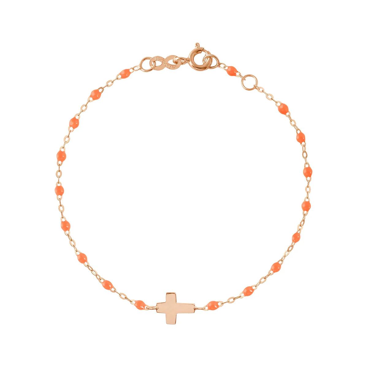 bracelet orange fluo croix, or rose, 17 cm
