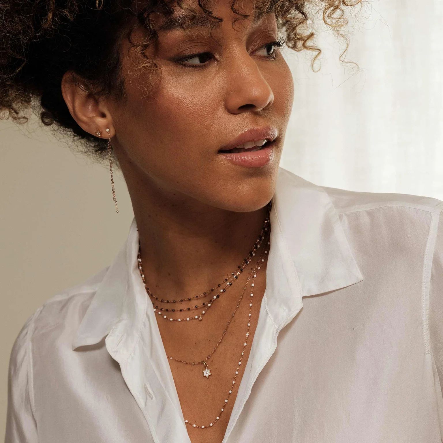collier blanc classique gigi, or rose, 50 cm