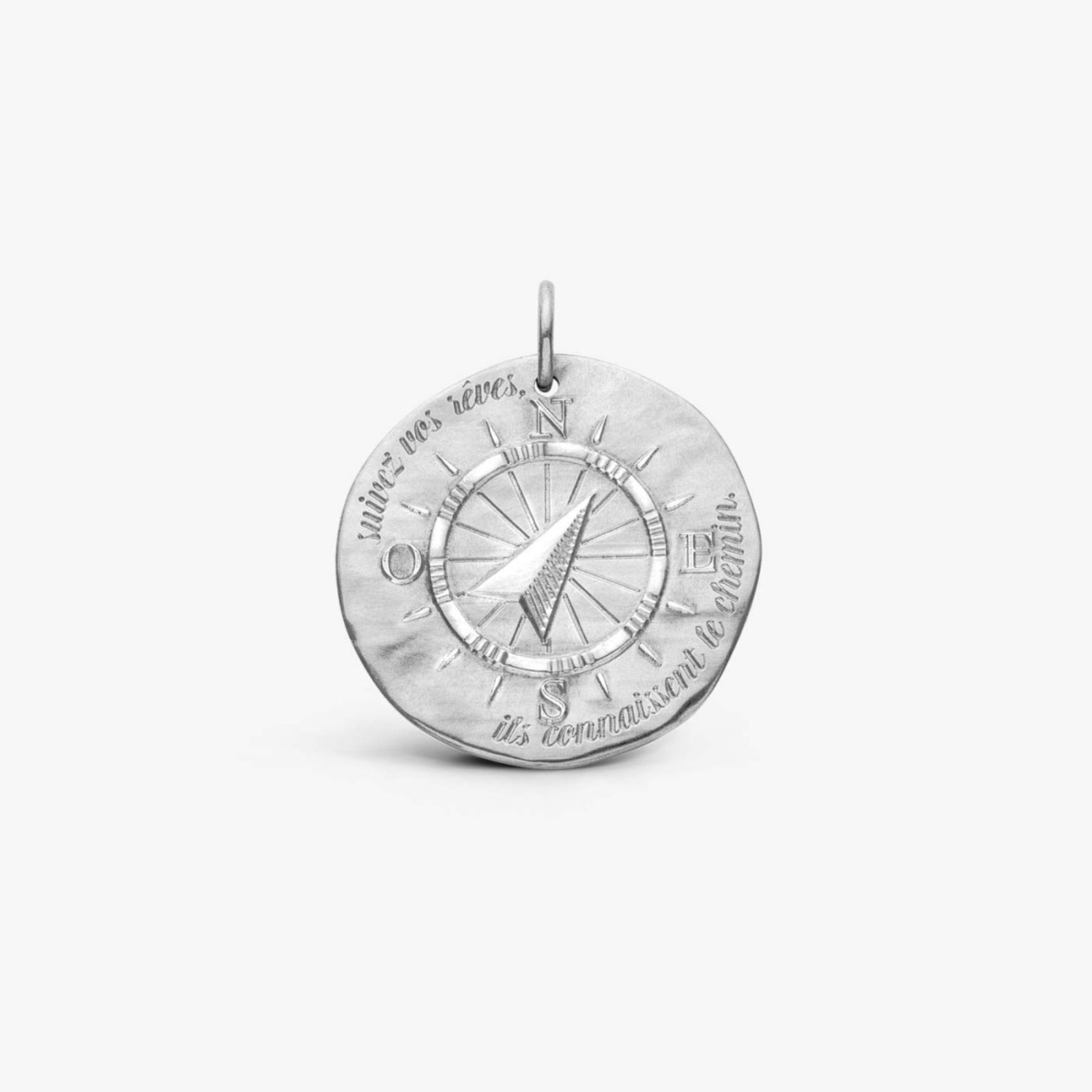 médaille la boussole, or blanc