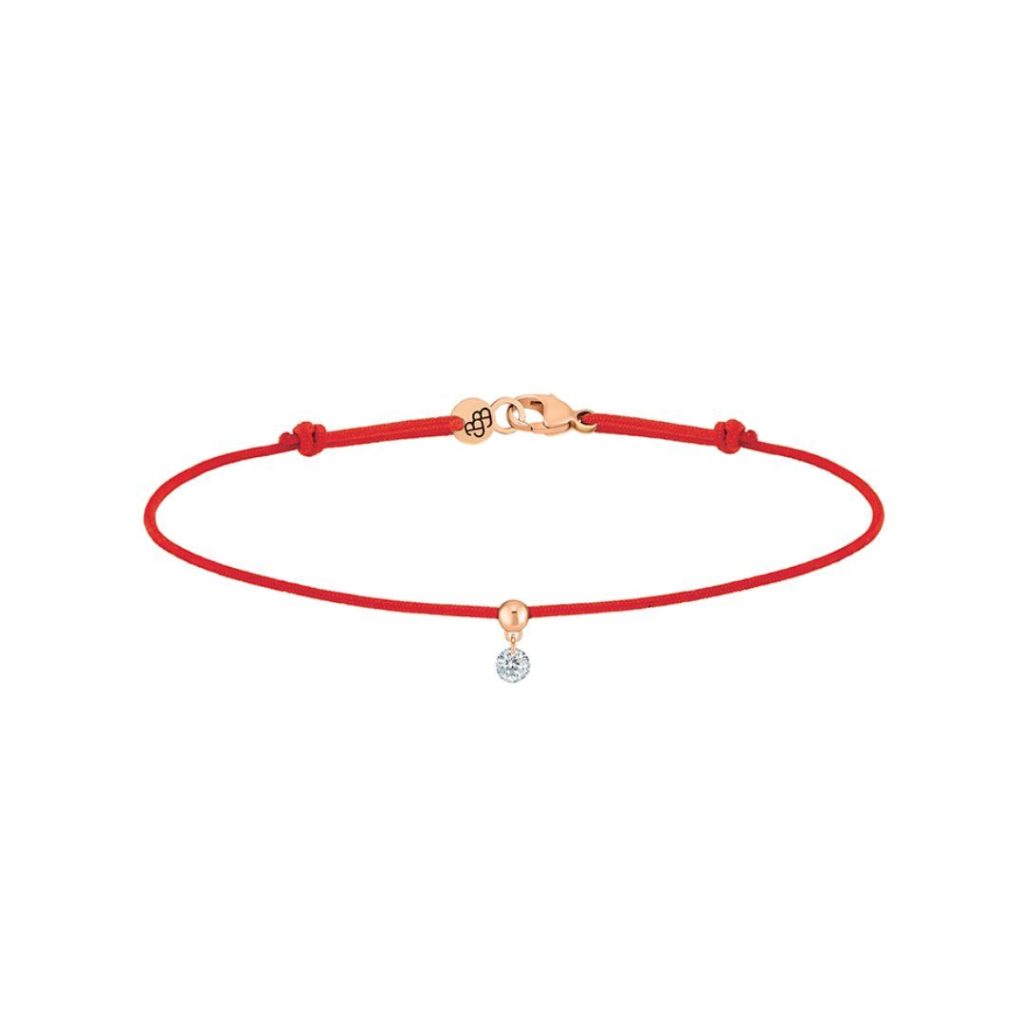bracelet cordon bb rouge, diamant, or rose