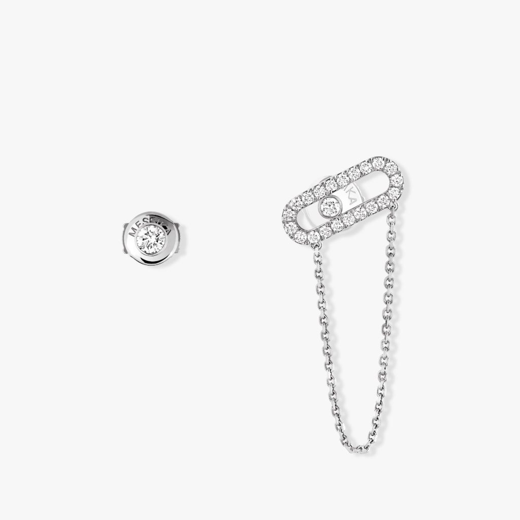 boucles d'oreilles move uno chaine et puce, or blanc
