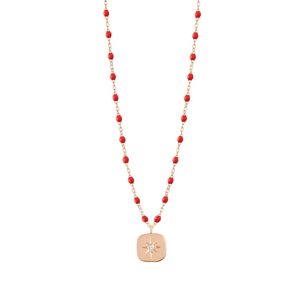 collier coquelicot miss gigi, diamant, or rose, 42 cm