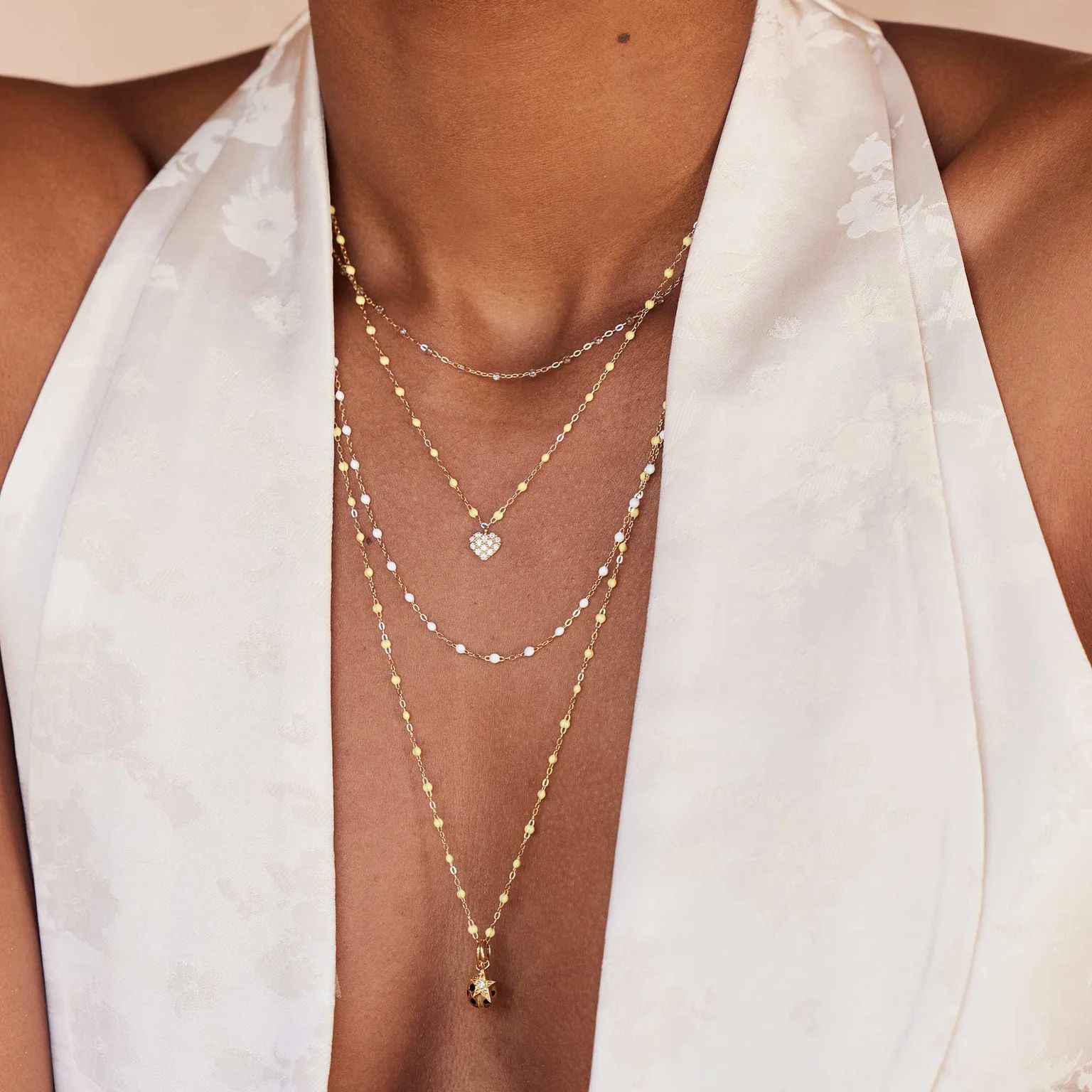 collier blanc classique gigi, or rose, 50 cm