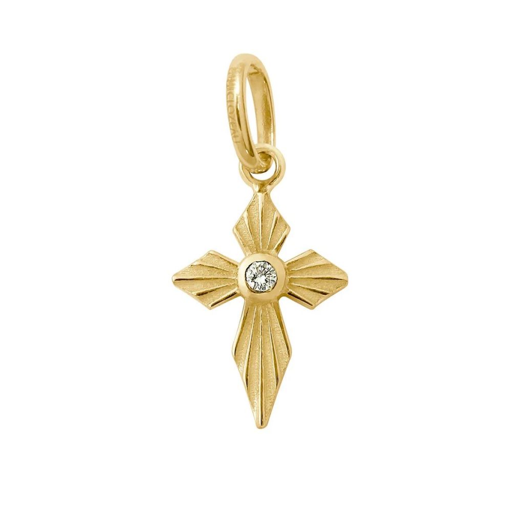 pendentif croix lumière, diamant, or jaune