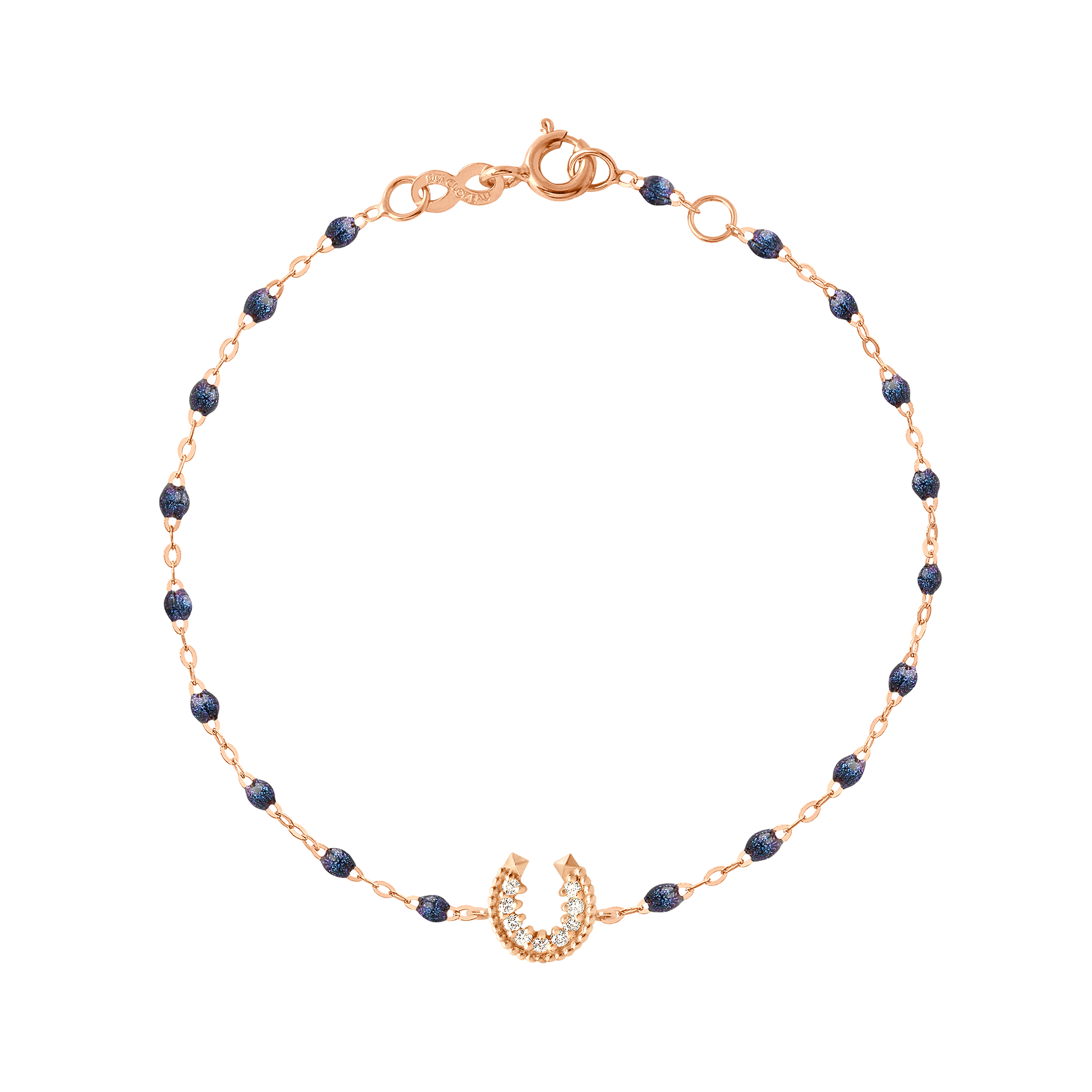 bracelet nuit fer à cheval, diamants, or rose, 17 cm