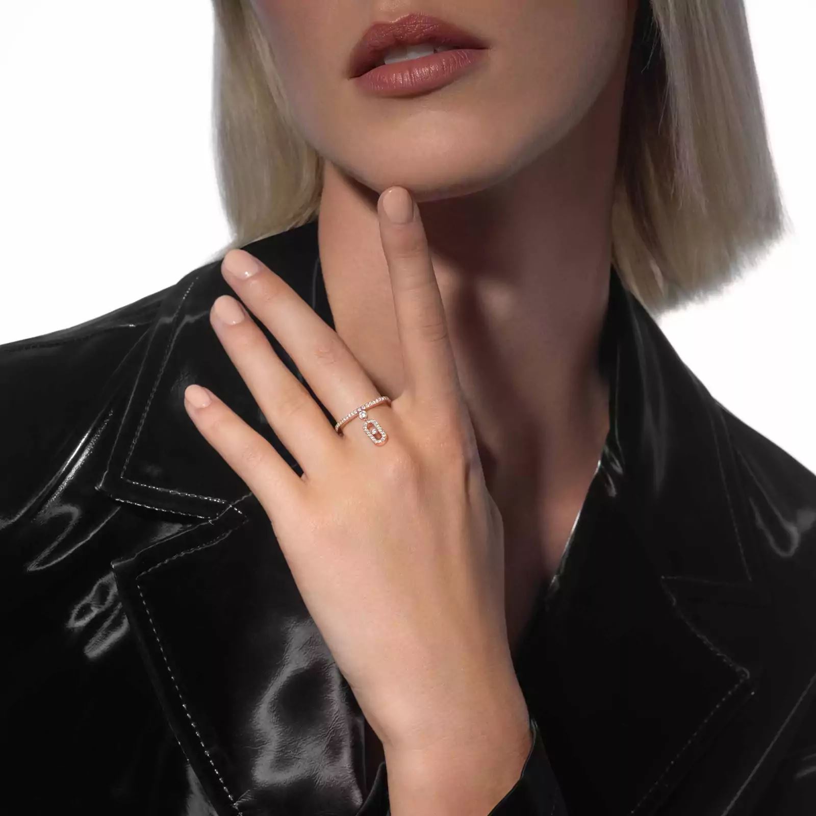 bague move uno pampille pavée, or rose, t 54
