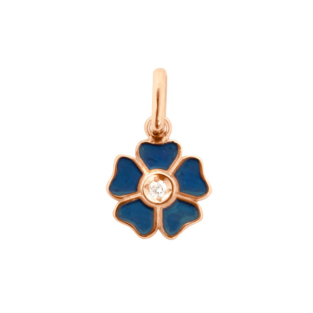 pendentif bleu de prusse fleur, diamant, or rose