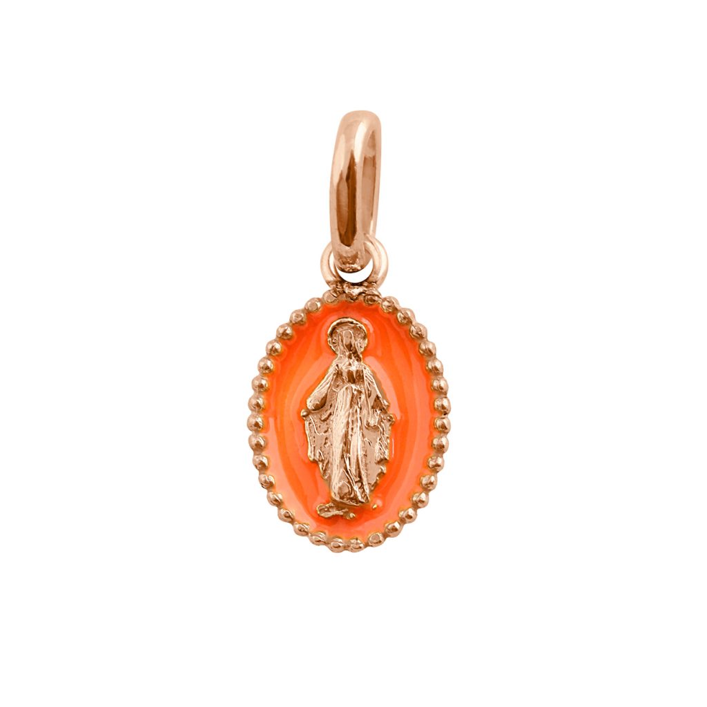 pendentif orange fluo madone, or rose