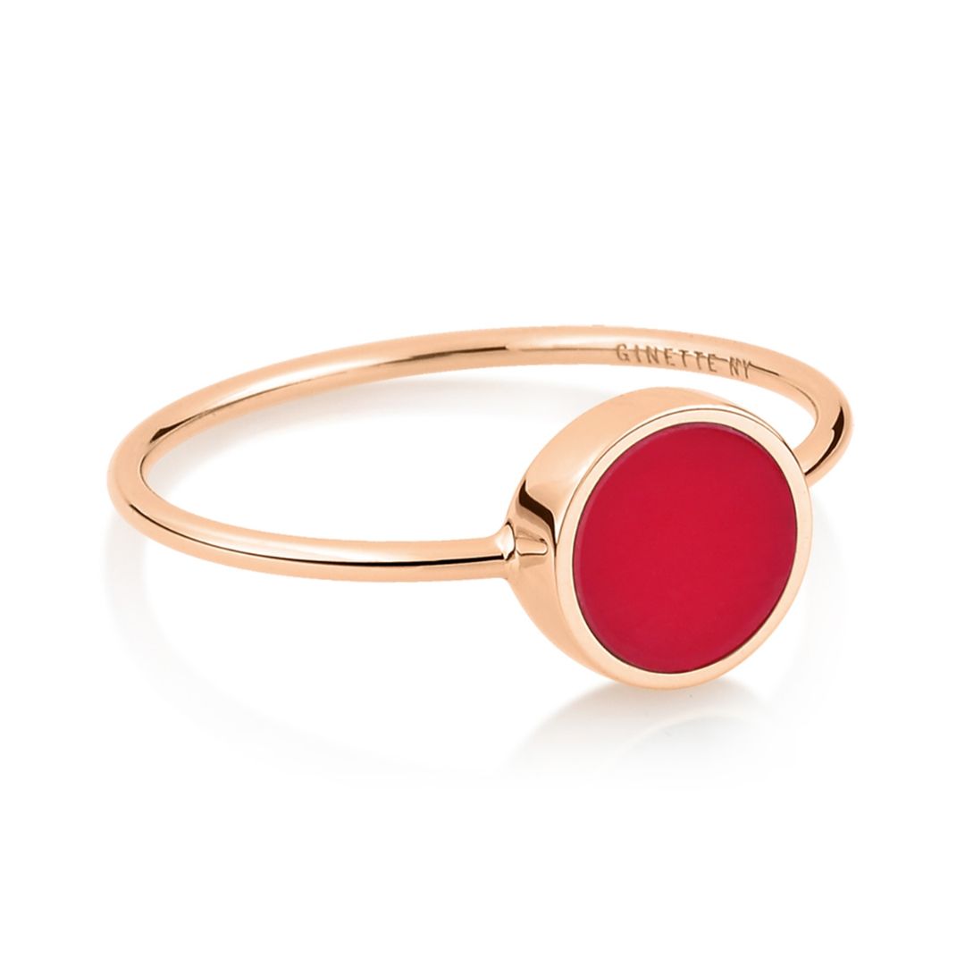 bague mini ever disc corail rouge, or rose, t 52