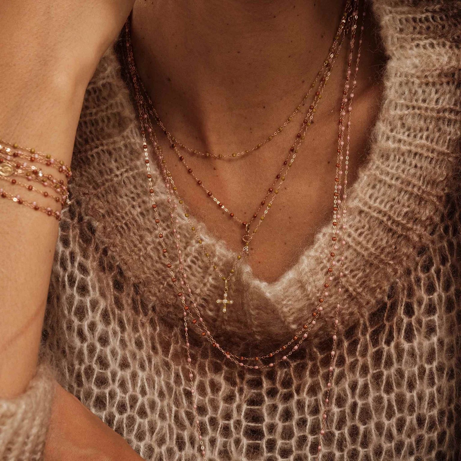 pendentif croix vintage, diamants, or rose