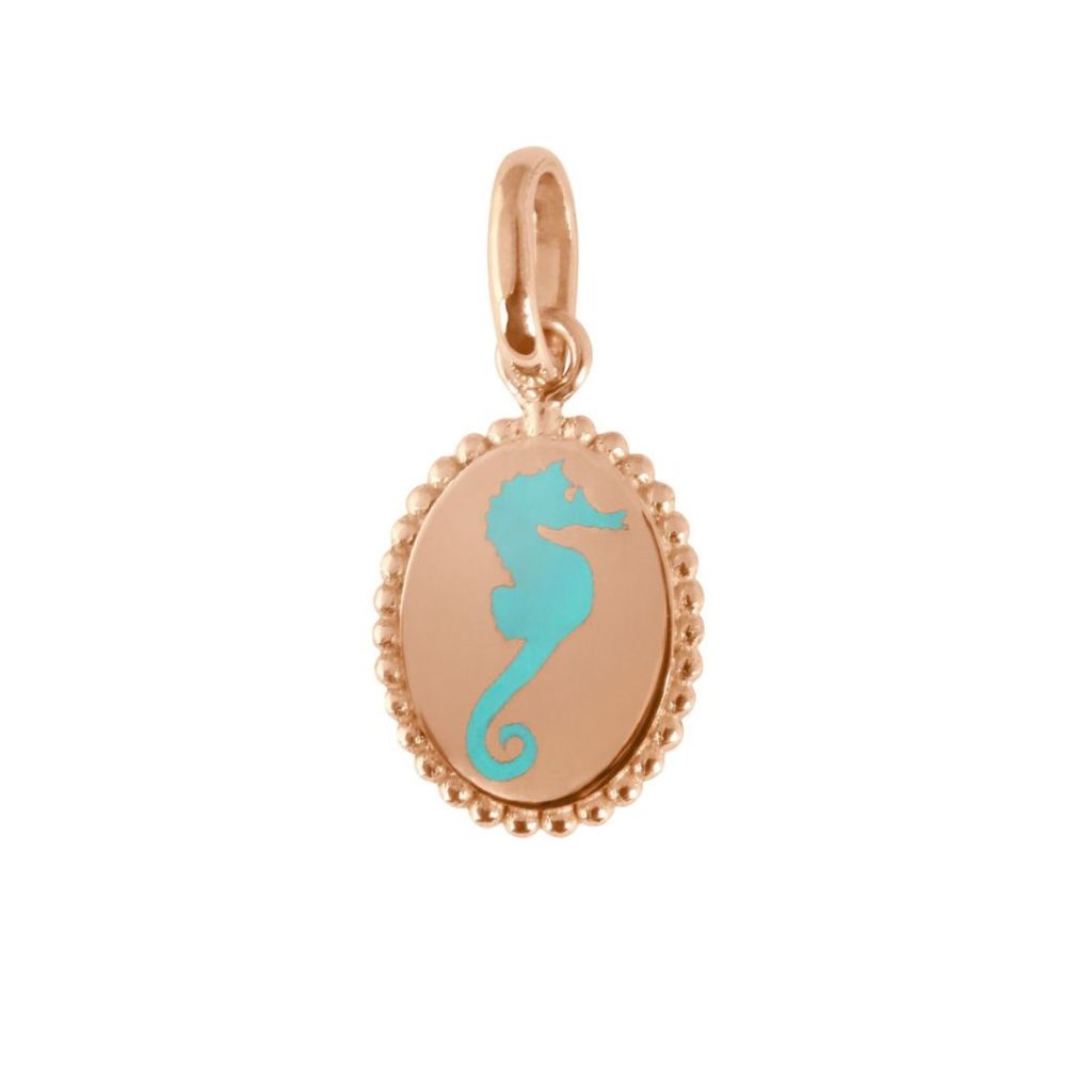 pendentif turquoise hippocampe, or rose