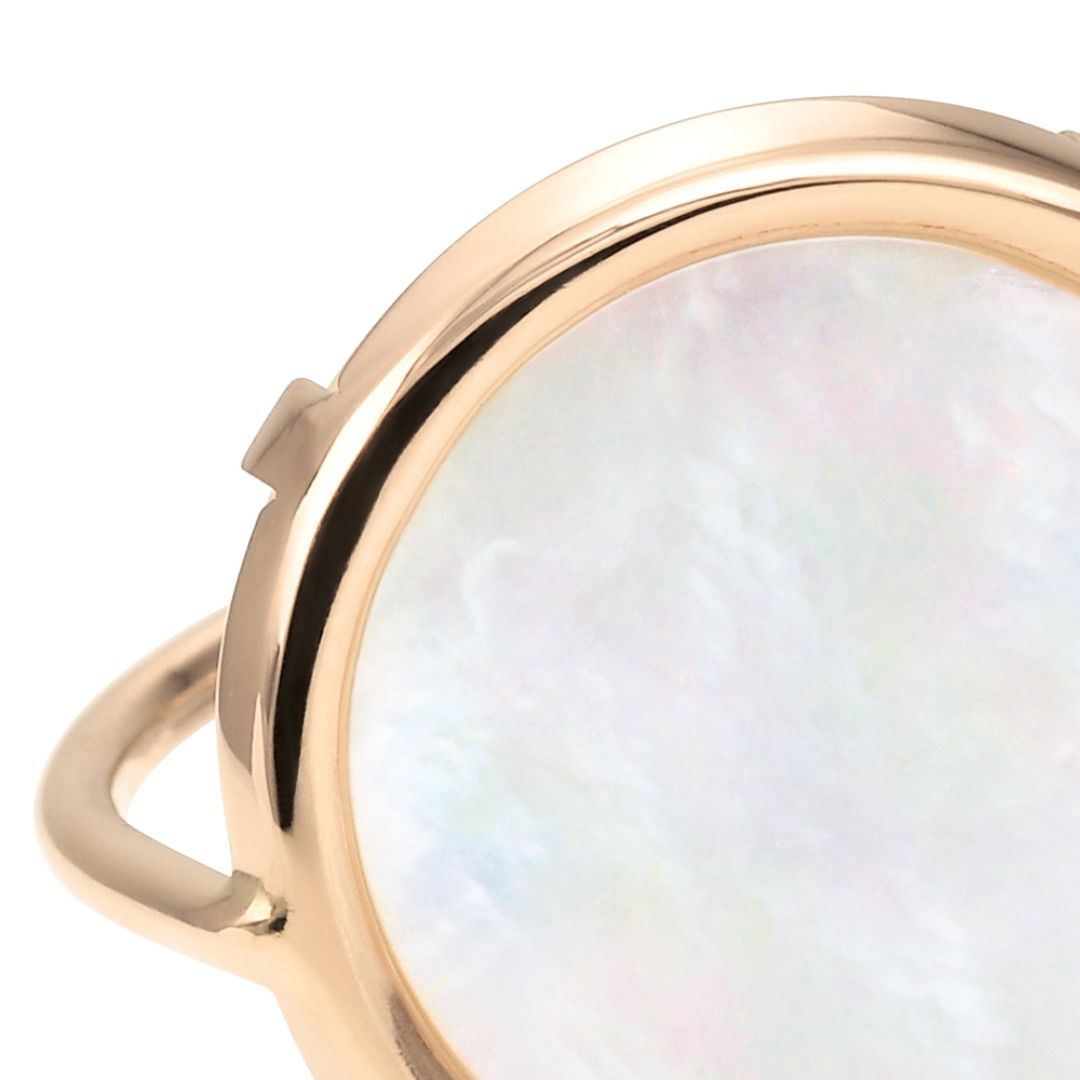 bague disc ring nacre blanche, or rose, t 50