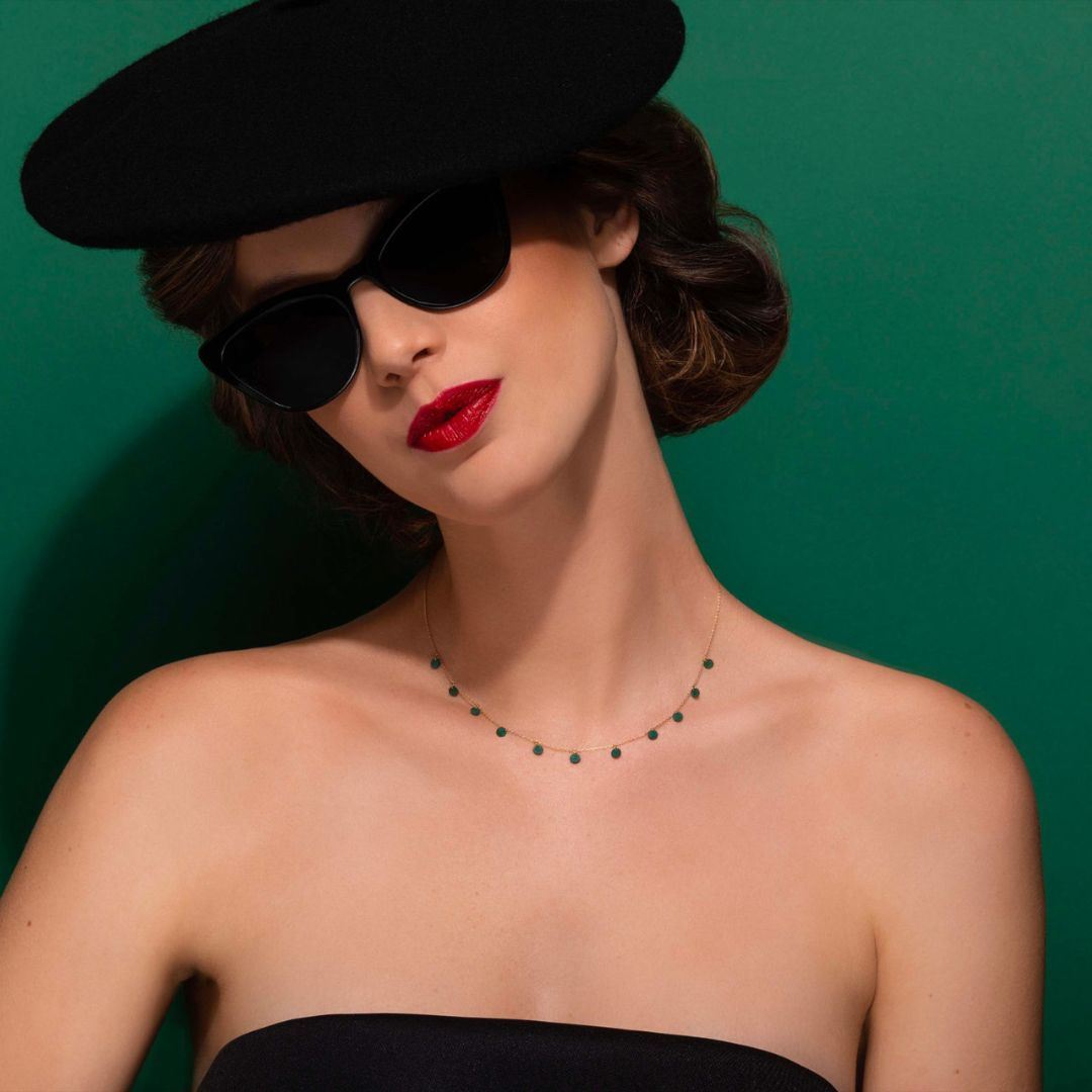 collier polka malachite, or jaune