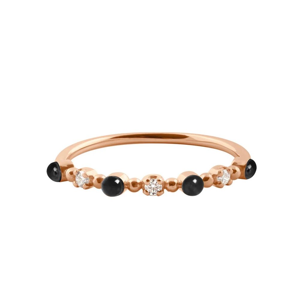 bague noire classique gigi, 3 diamants, or rose, t 55