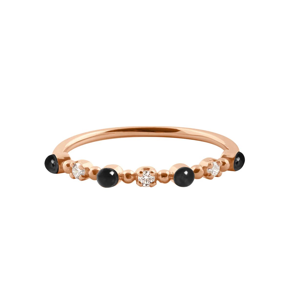 bague noire classique gigi, 3 diamants, or rose, t 55