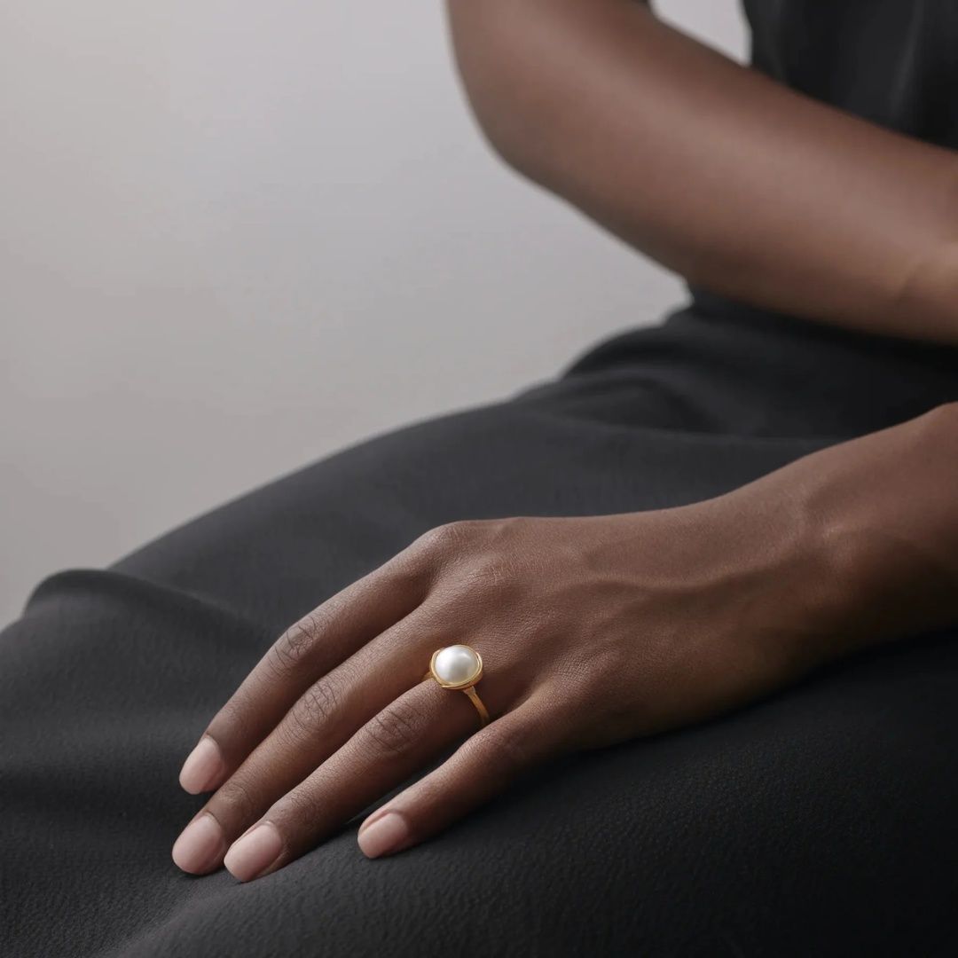 bague lotus 2 perle mabe blanche, or jaune, t 53