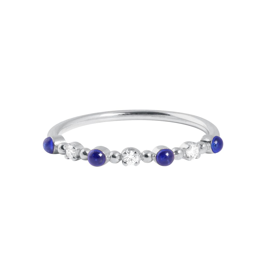 bague bleu de prusse classique gigi, 3 diamants, or blanc, t 54
