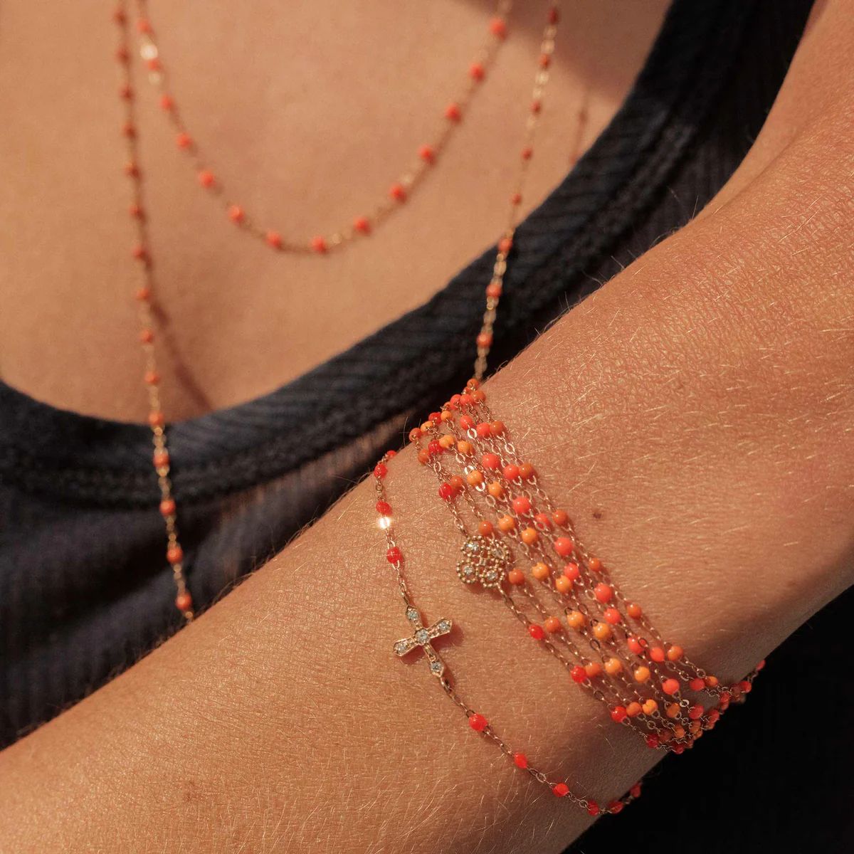 bracelet orange fluo classique gigi, or rose, 19 cm