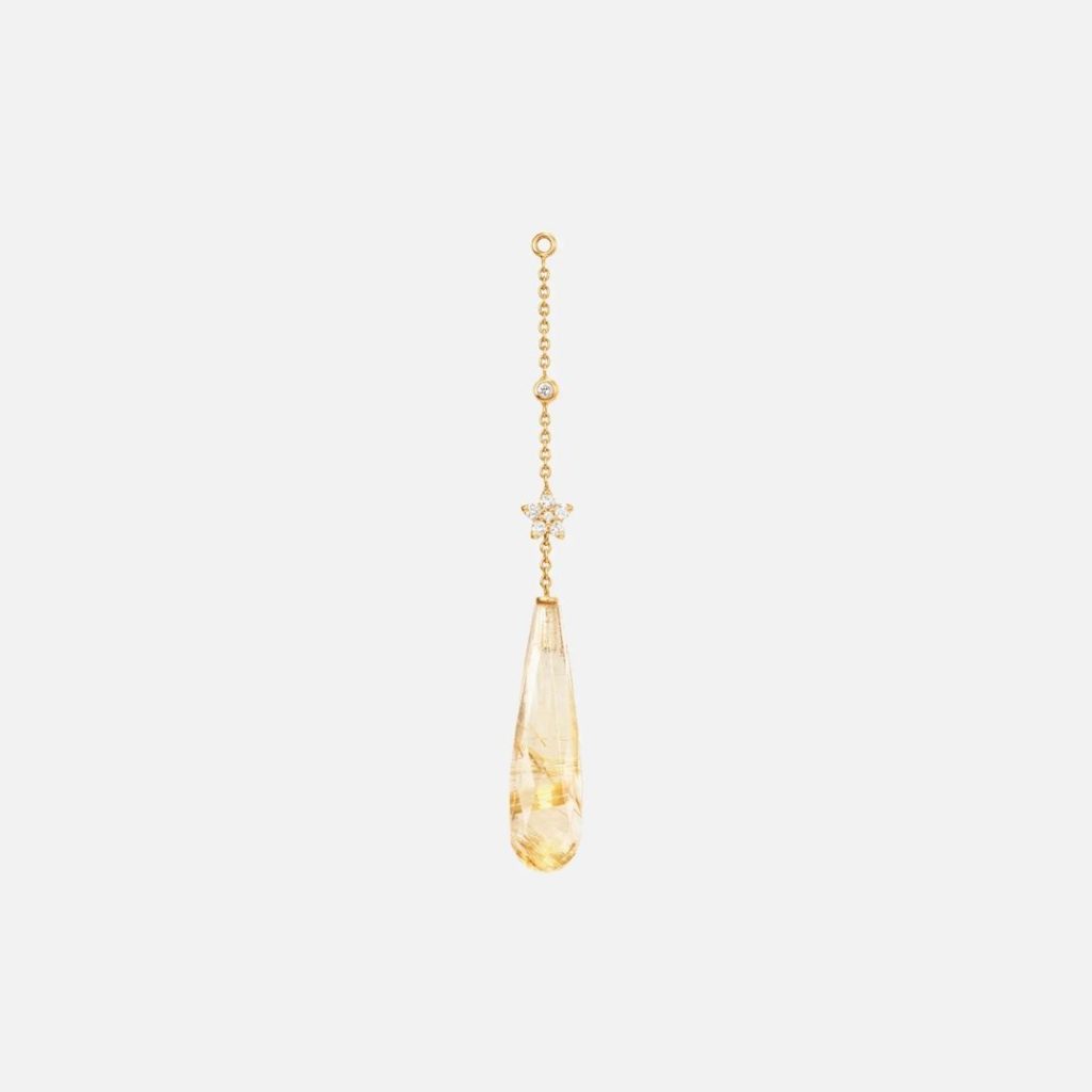 pendant d'oreille shooting stars quartz rutile, or jaune