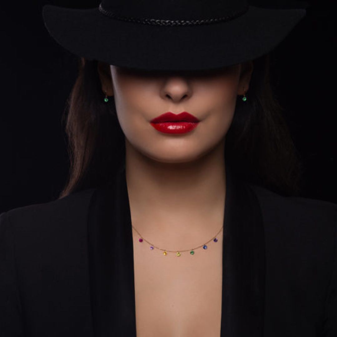 collier confetti rainbow, or jaune