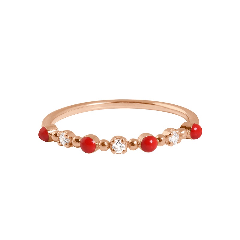 bague coquelicot classique gigi, 3 diamants, or rose, t 54