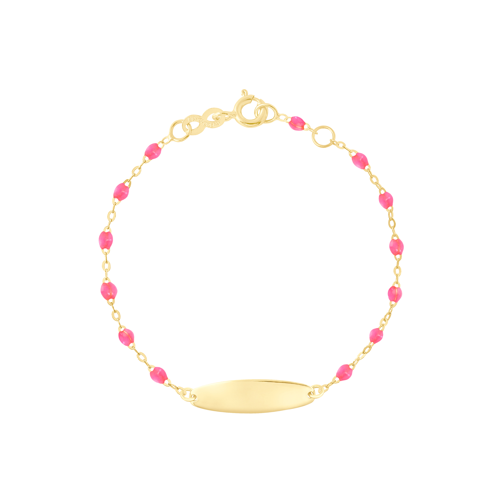 bracelet rose fluo little gigi, plaque ovale, or jaune, 13 cm