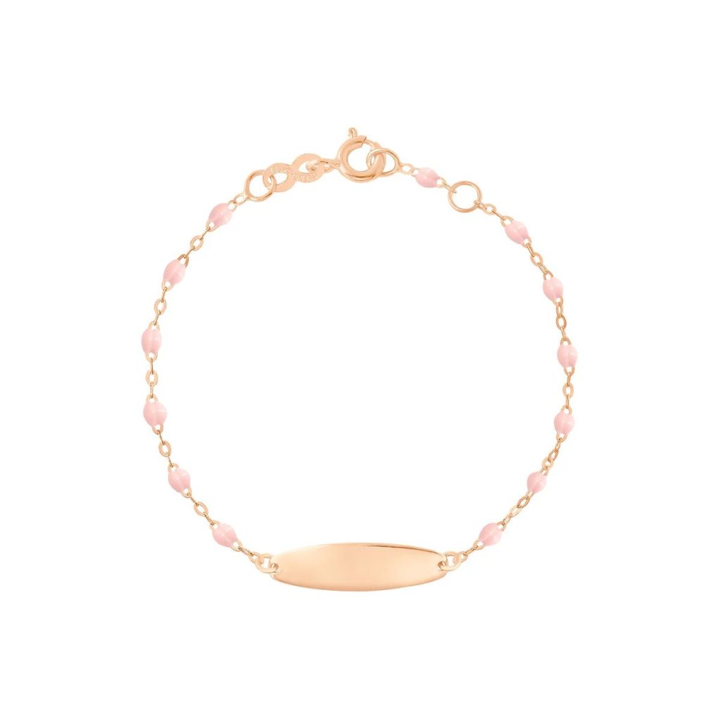 bracelet rose bébé little gigi, plaque ovale, or rose, 13 cm