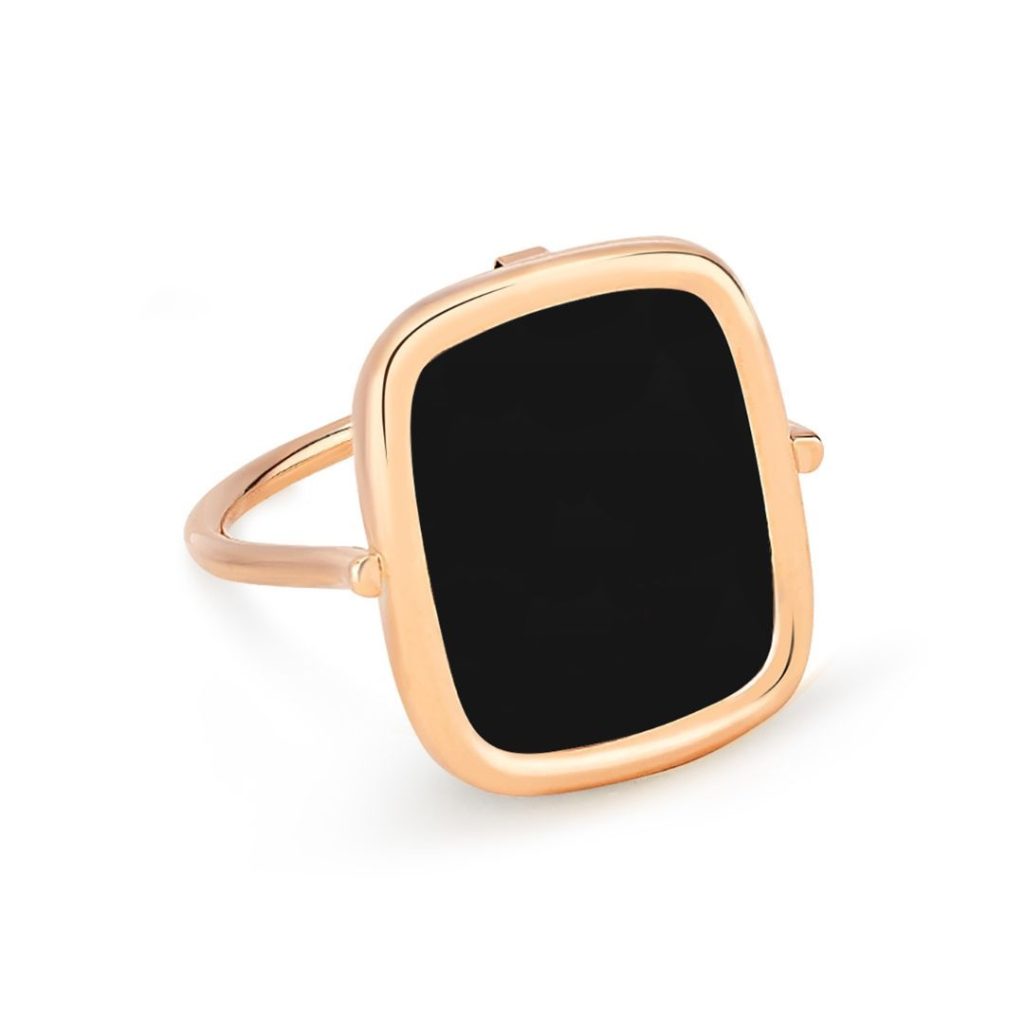 bague antique onyx noir, or rose, t 52