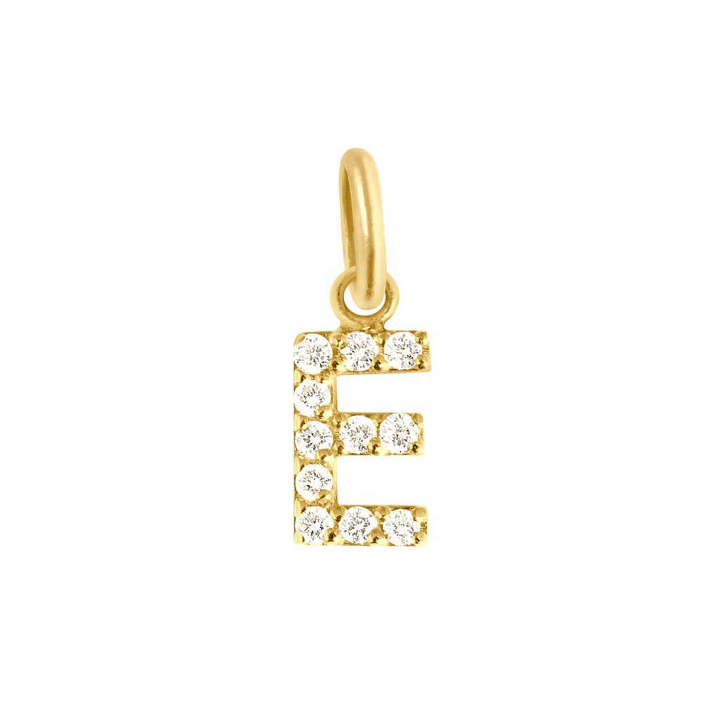 pendentif lucky letter e, diamants, or jaune