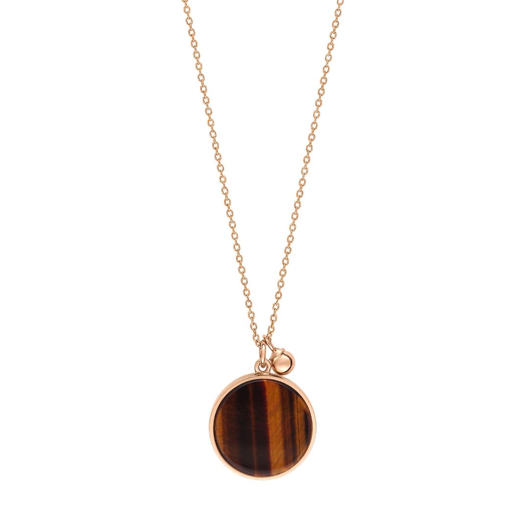 collier ever disc œil de tigre, or rose