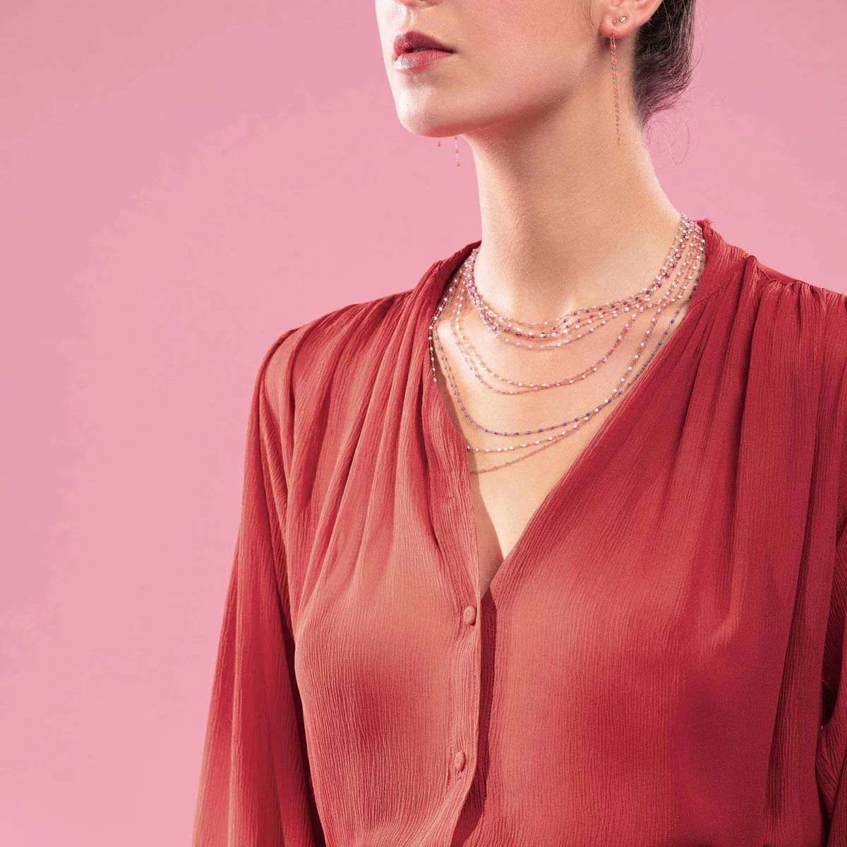 collier rose fluo classique gigi, or jaune, 42 cm