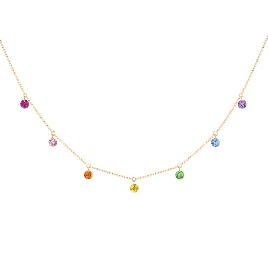 collier confetti rainbow, or jaune