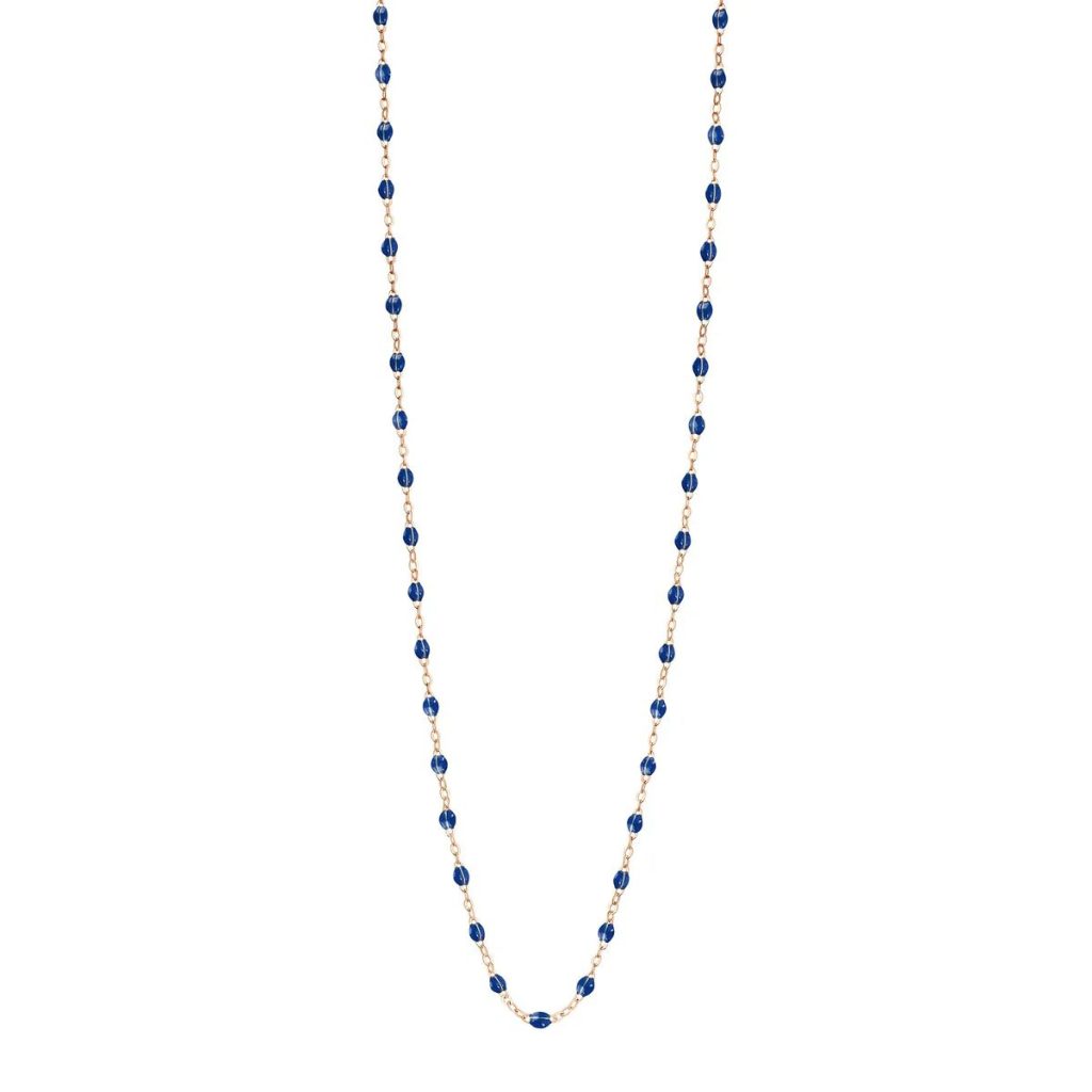 sautoir bleu de prusse classique gigi, or rose, 86 cm