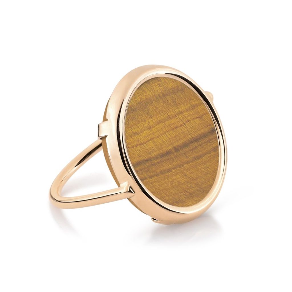 bague disc ring oeil de tigre, or rose, t 54