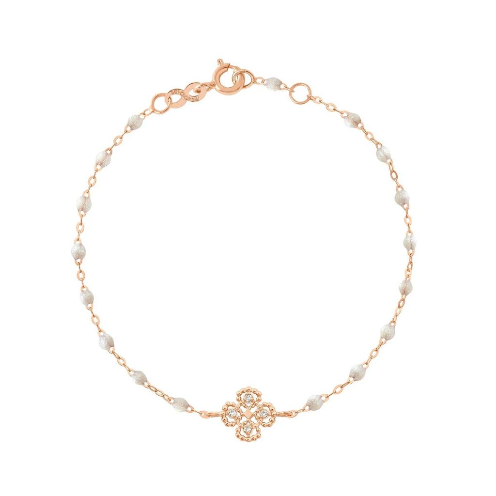 bracelet opale lucky trèfle, diamants, or rose, 17 cm