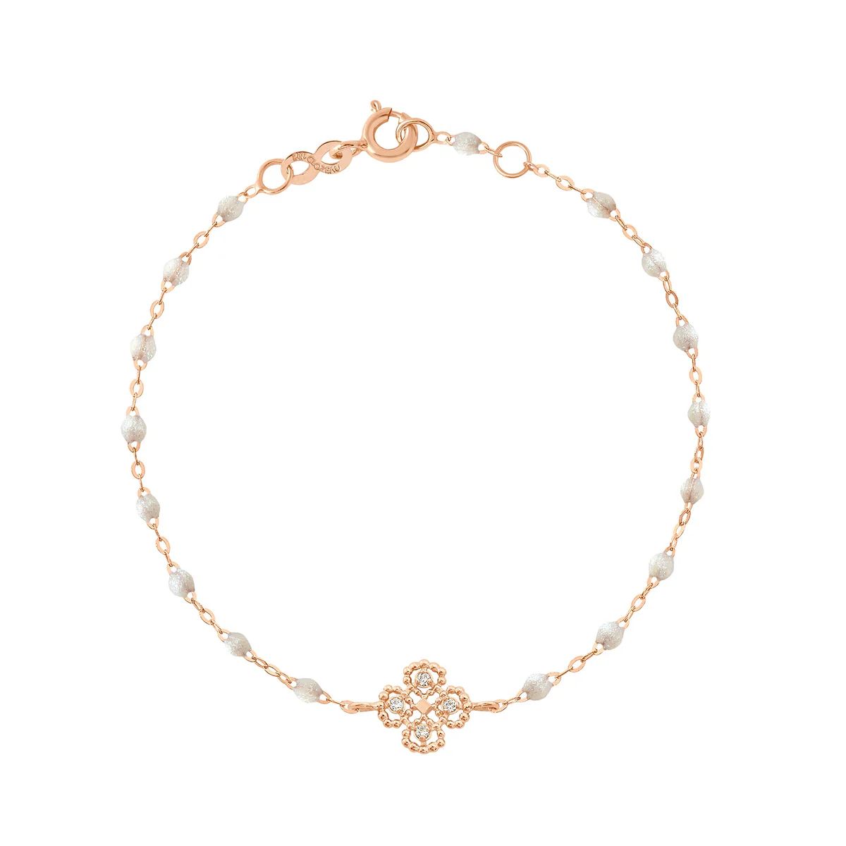 bracelet opale lucky trèfle, diamants, or rose, 17 cm