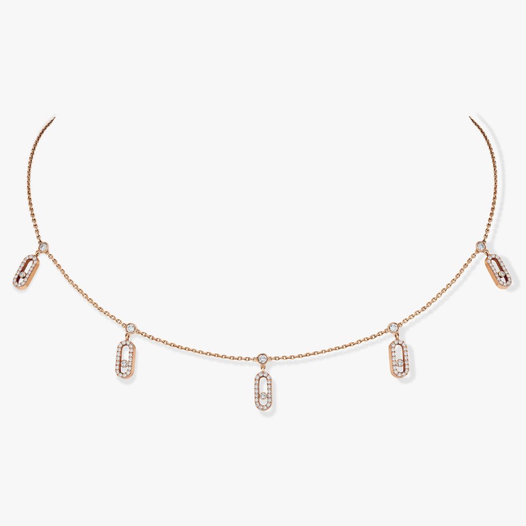 collier choker move uno pampille pavé, or rose