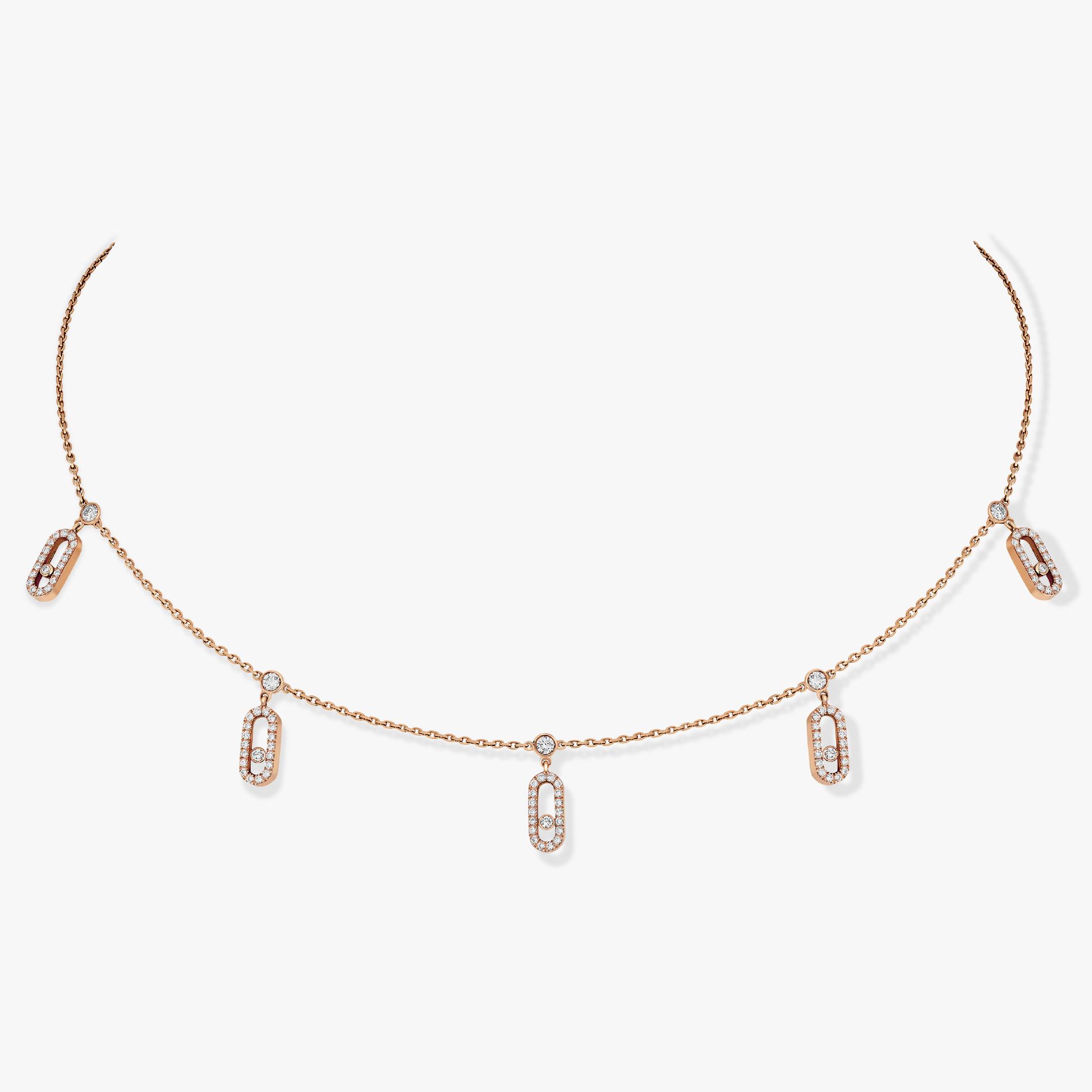 collier choker move uno pampille pavé, or rose