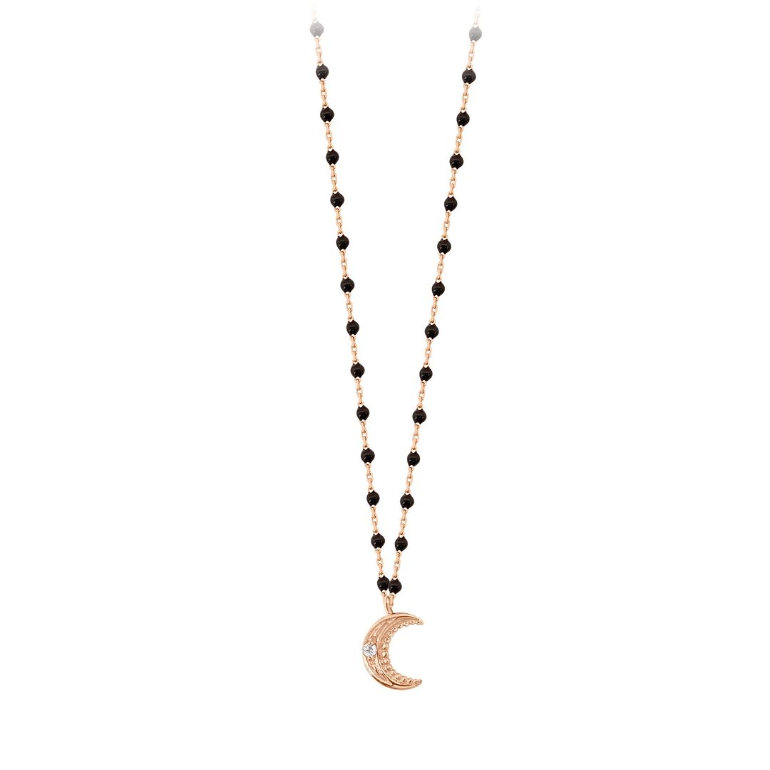collier noir lune, diamant, or rose, 42 cm