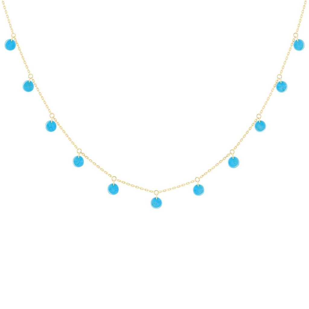 collier polka turquoise, or jaune