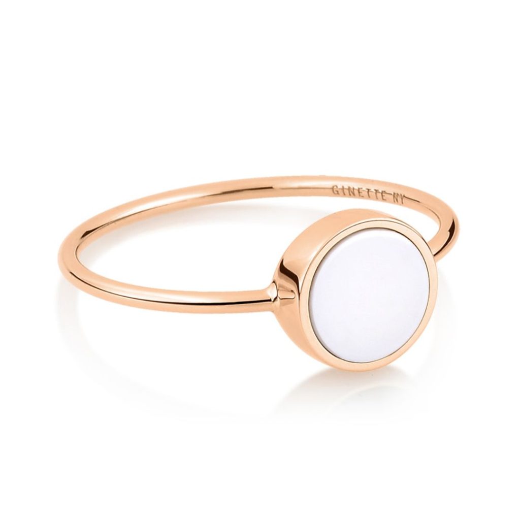 bague mini ever disc agate blanche, or rose, t 52