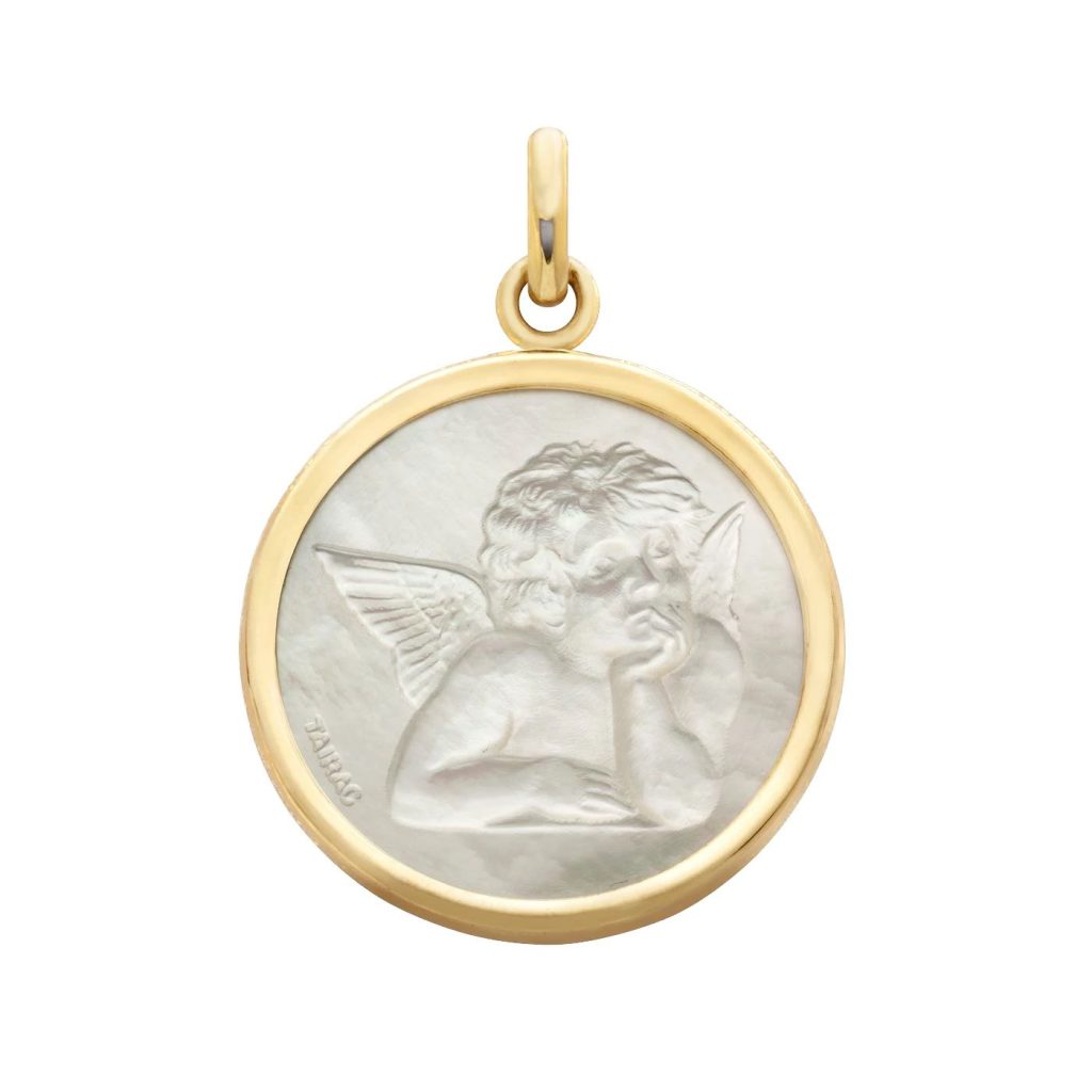 médaille baptême ange de raphaël nacre, or jaune
