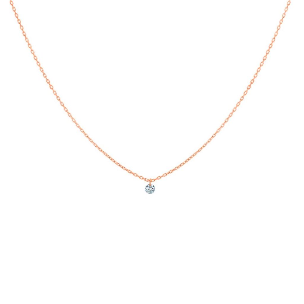 collier 360° 0.10ct diamant solitaire, or rose
