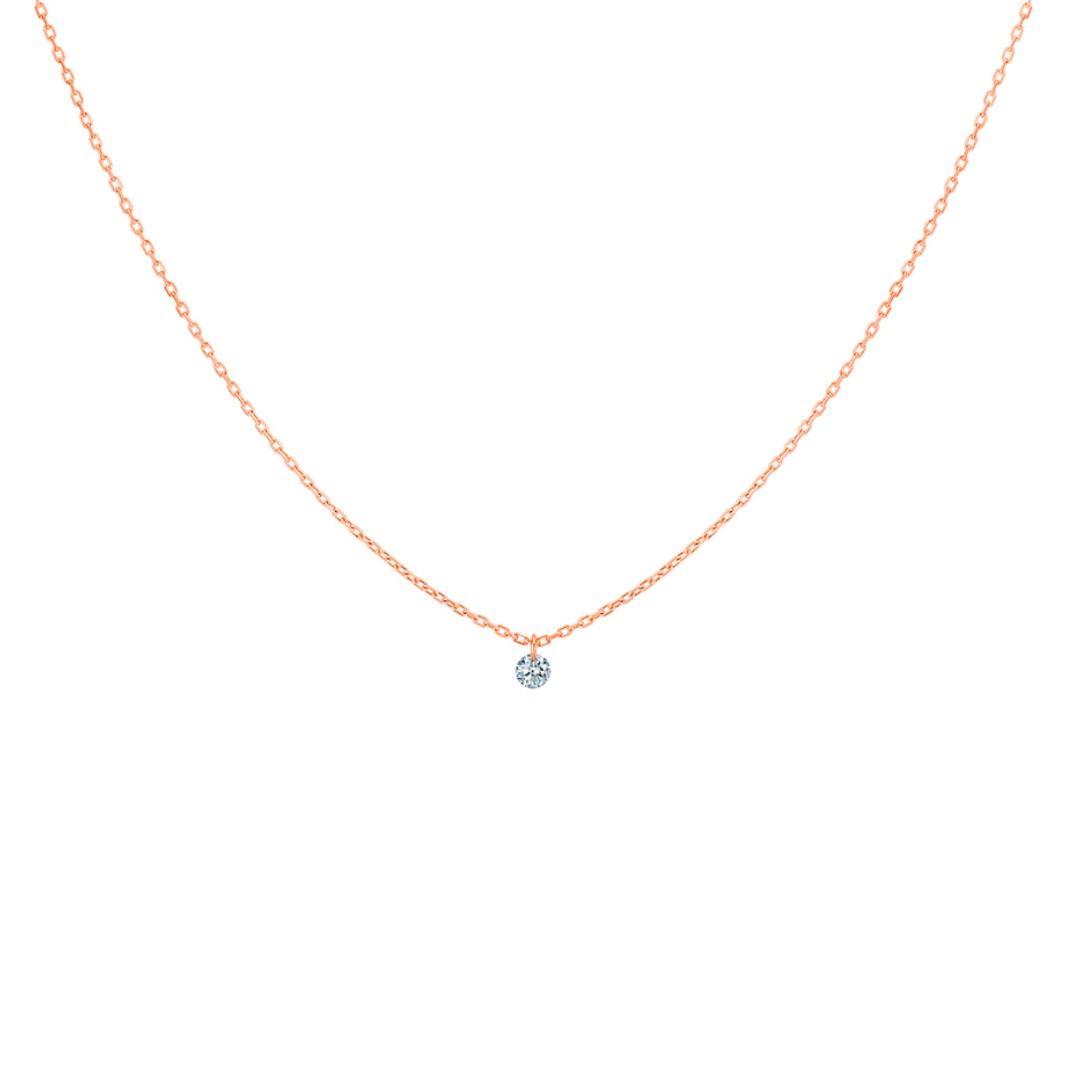 collier 360° 0.10ct diamant solitaire, or rose