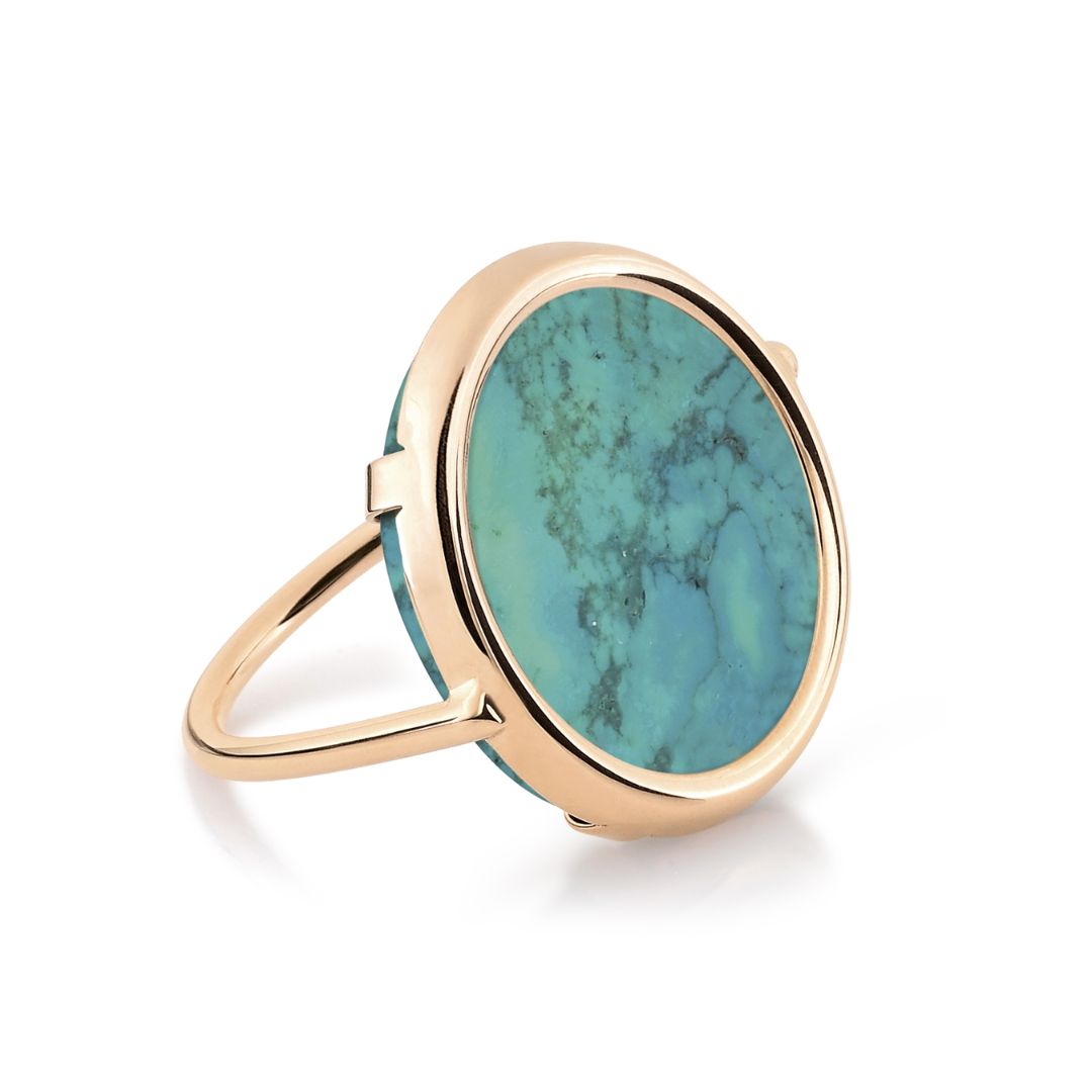 bague disc ring turquoise, or rose, t 51