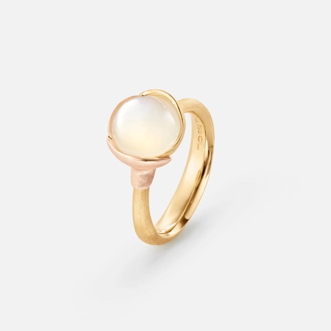 bague lotus pierre de lune blanche, or jaune et or rose, t 53