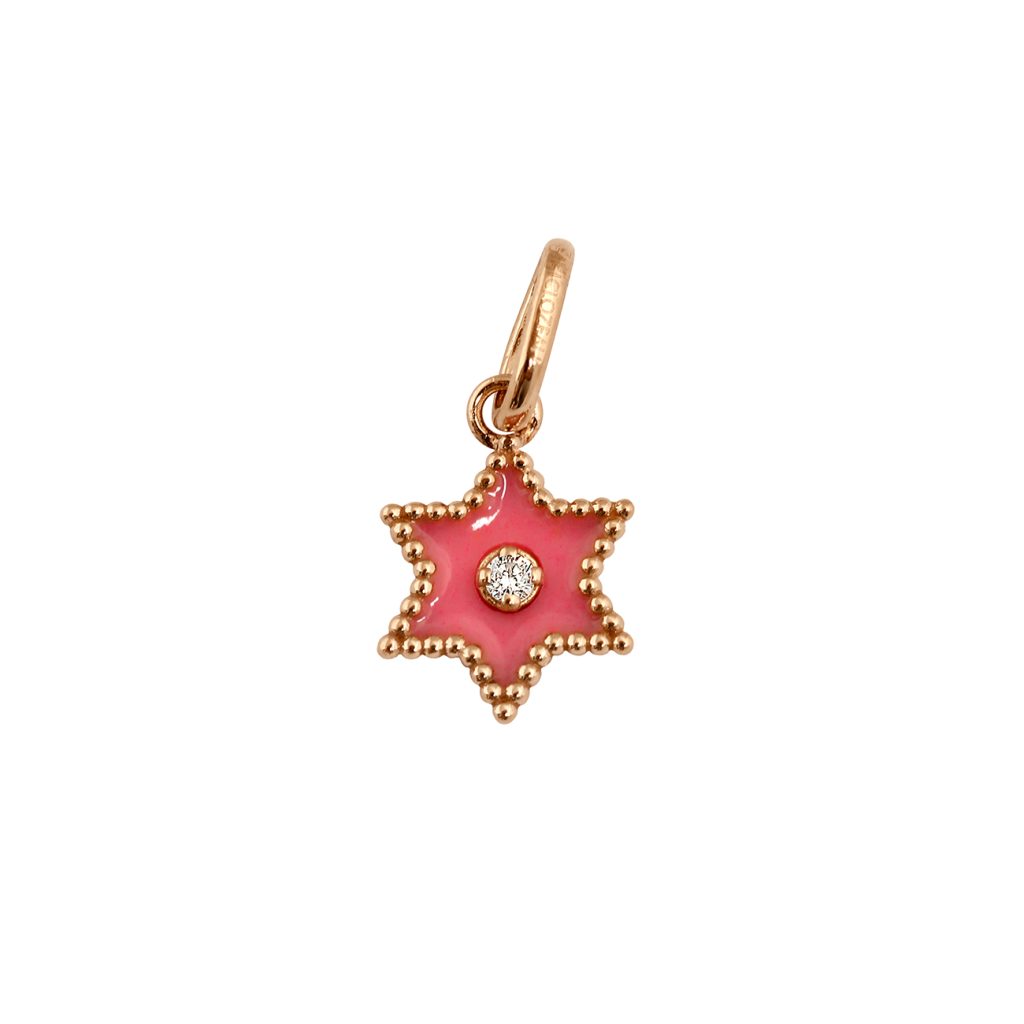 pendentif rose fluo etoile star résine, diamant, or rose