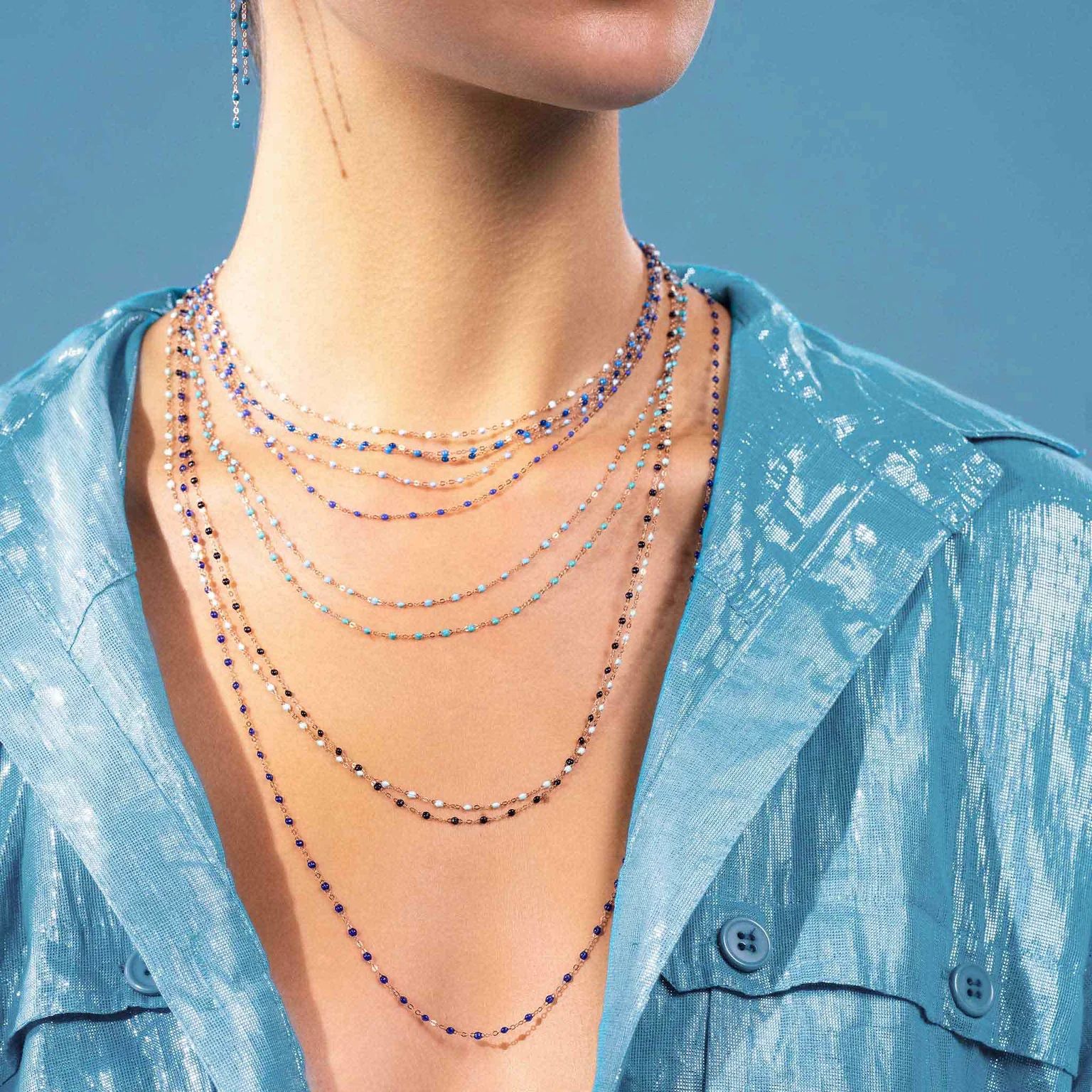 collier bleu ciel classique gigi, or rose, 42 cm