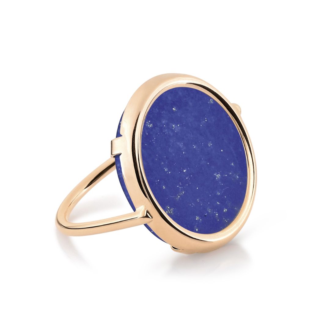 bague disc ring lapis lazuli, or rose, t 51